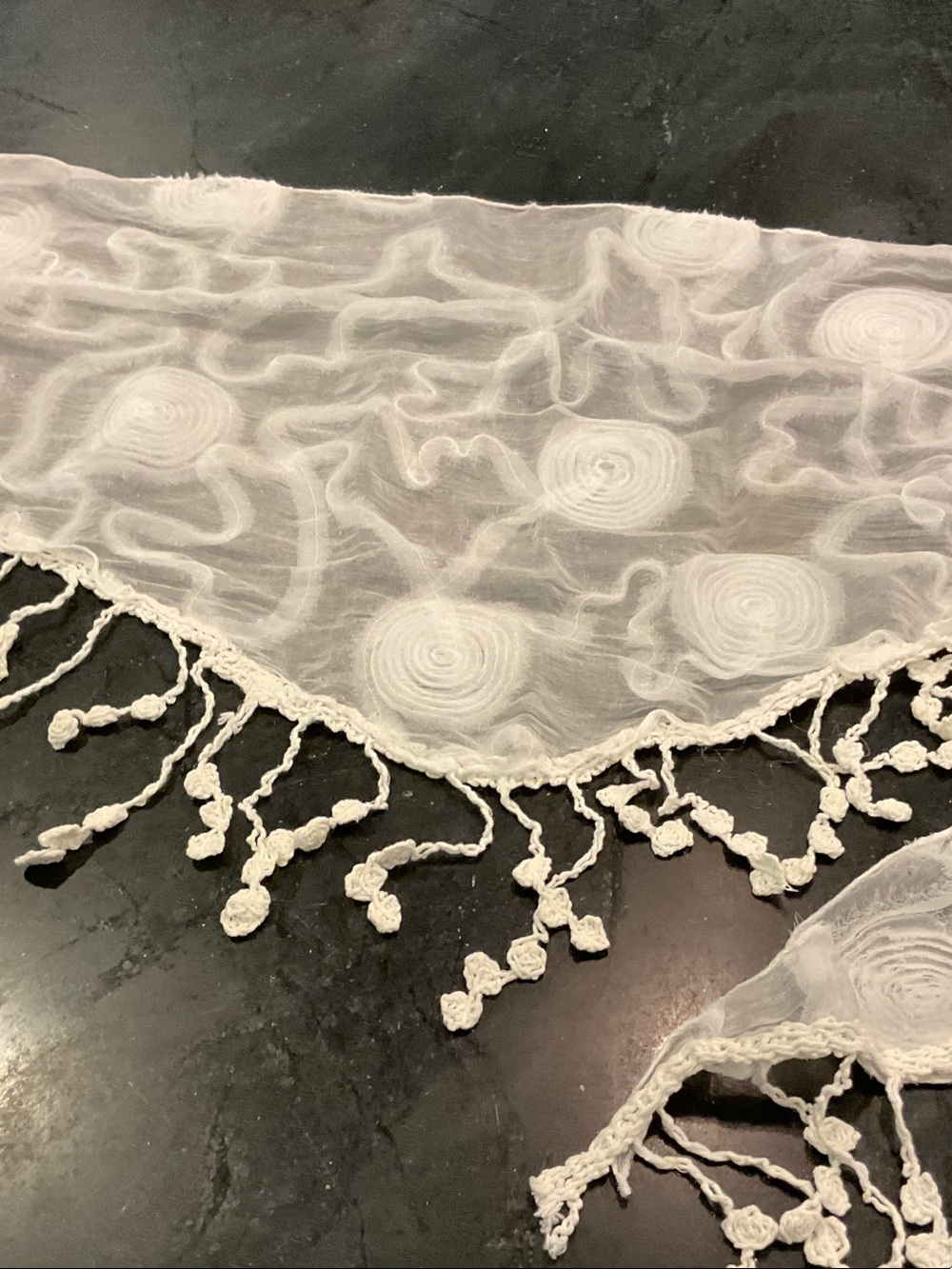 Delicate White Crochet-Trim Scarf - Brand Unknown